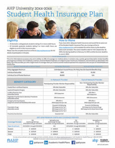 Student health insurance plan flyer with different rates