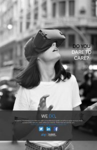 Woman wearing a Virtual Reality set in public