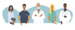 Illustration of multiracial doctors and healthcare professionals