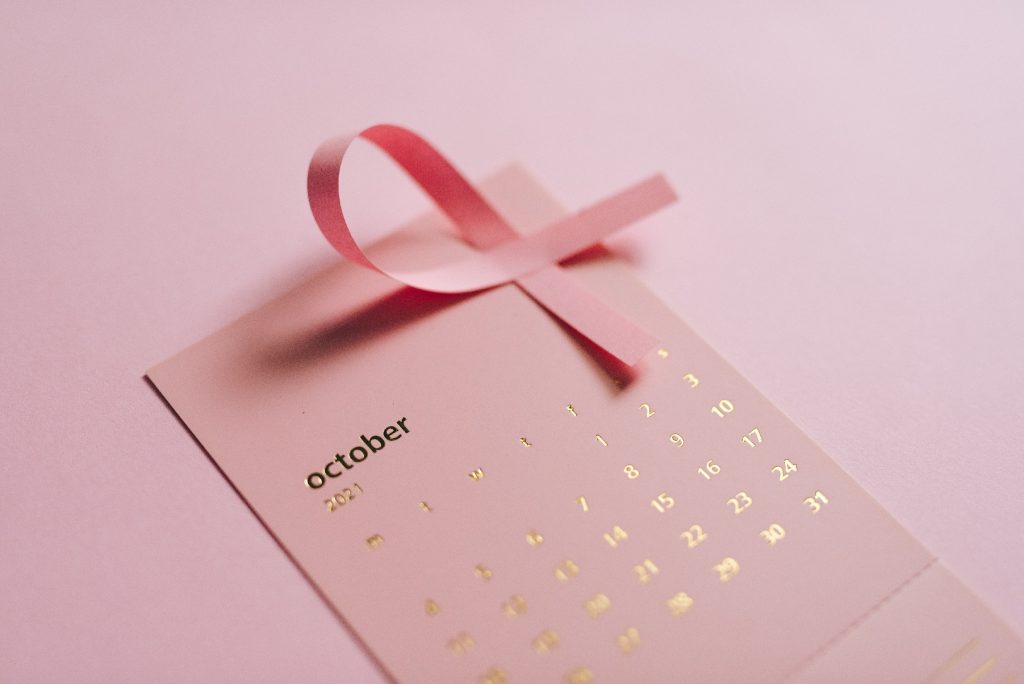 Pink October Calendar with a breast cancer awareness ribbon