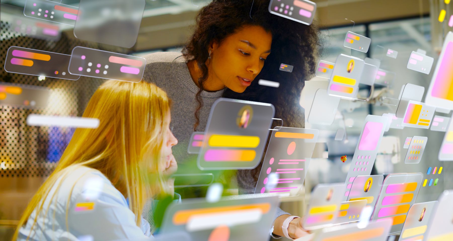 Man kneeling and looking at digital marketing strategy graphic - Marketing